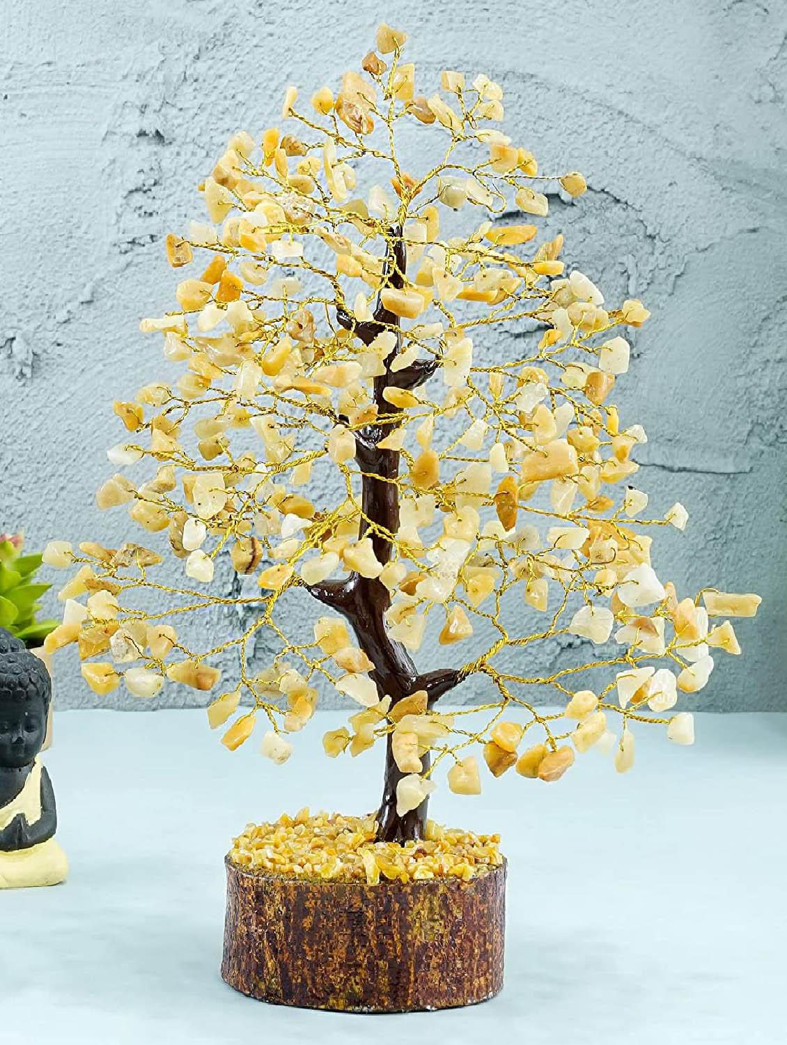 yellow aventurine stone vastu good fortune crystal tree wooden base wooden base for home/office décor for gift - 300 beads - 18802203 -  Zoom Image - 0