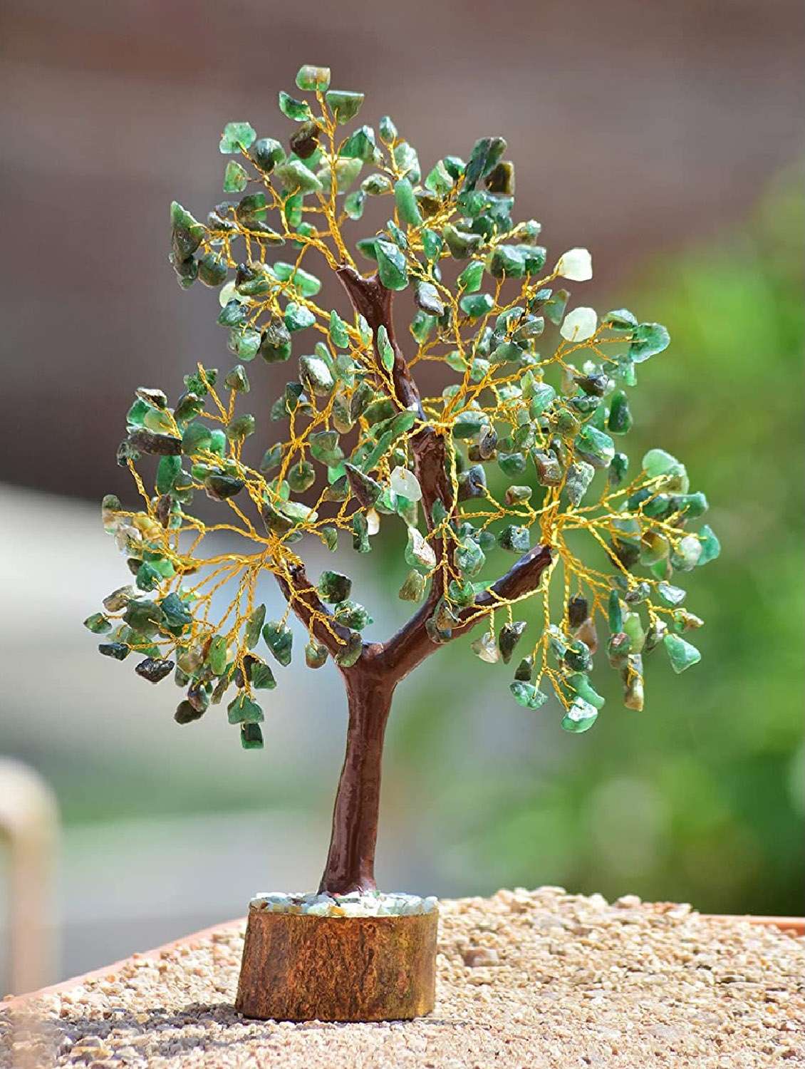 green aventurine stone vastu good fortune crystal tree wooden base for home/office décor for gift - 300 beads