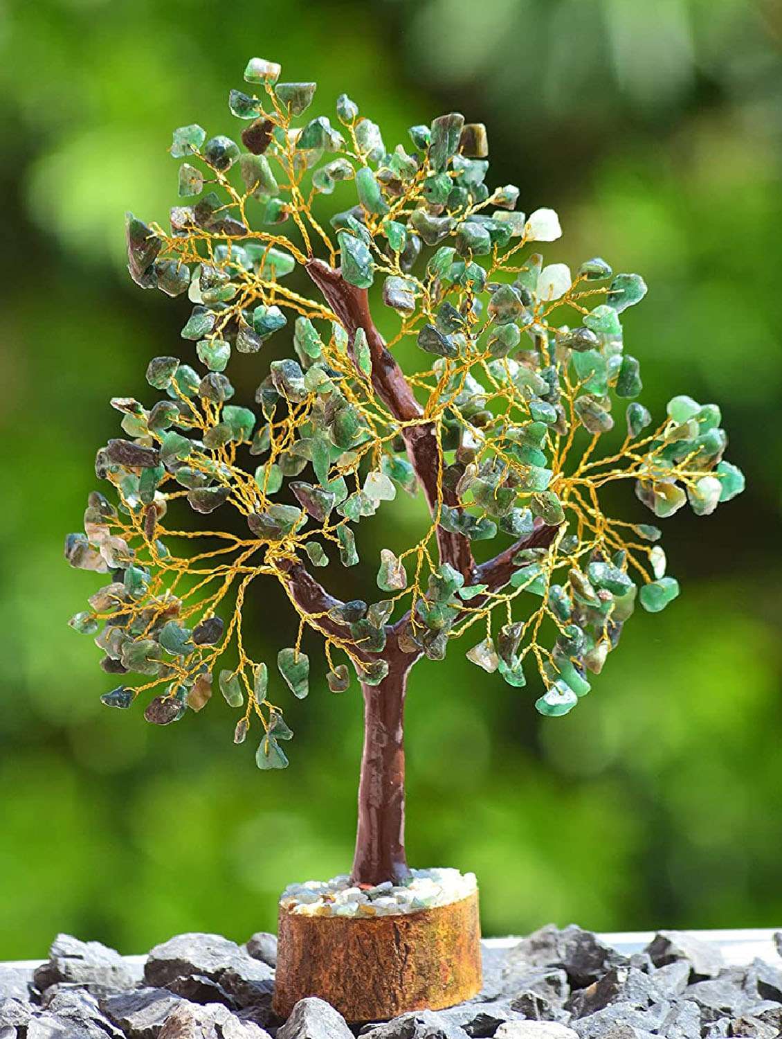 green aventurine stone vastu good fortune crystal tree wooden base for home/office décor for gift - 300 beads - 18802204 -  Standard Image - 1