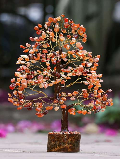 carnelian stone vastu good fortune crystal tree wooden base for home/office décor for gift - 300 beads - 18802206 -  Standard Image - 0