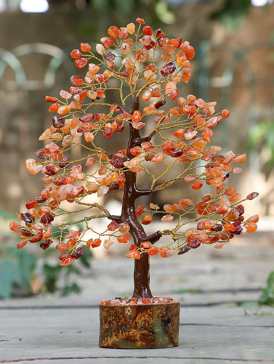 carnelian stone vastu good fortune crystal tree wooden base for home/office décor for gift - 300 beads - 18802206 -  Standard Image - 1
