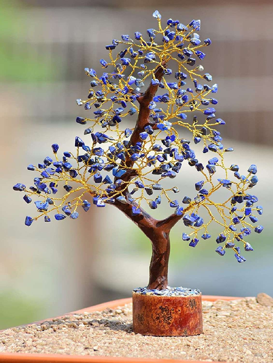 lapis lazuli stone vastu good fortune crystal tree wooden base for home/office décor for gift - 300 beads - 18802207 -  Standard Image - 1