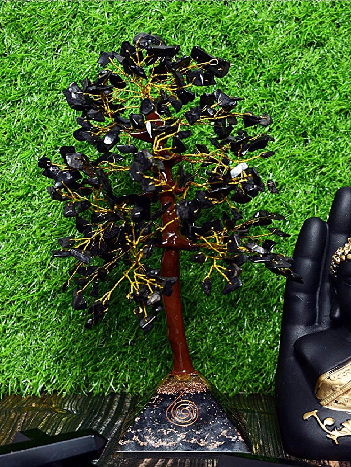 black tourmaline stone with pyramid base vastu good fortune crystal tree wooden base for home/office décor for gift - 300 beads - 18802212 -  Standard Image - 1
