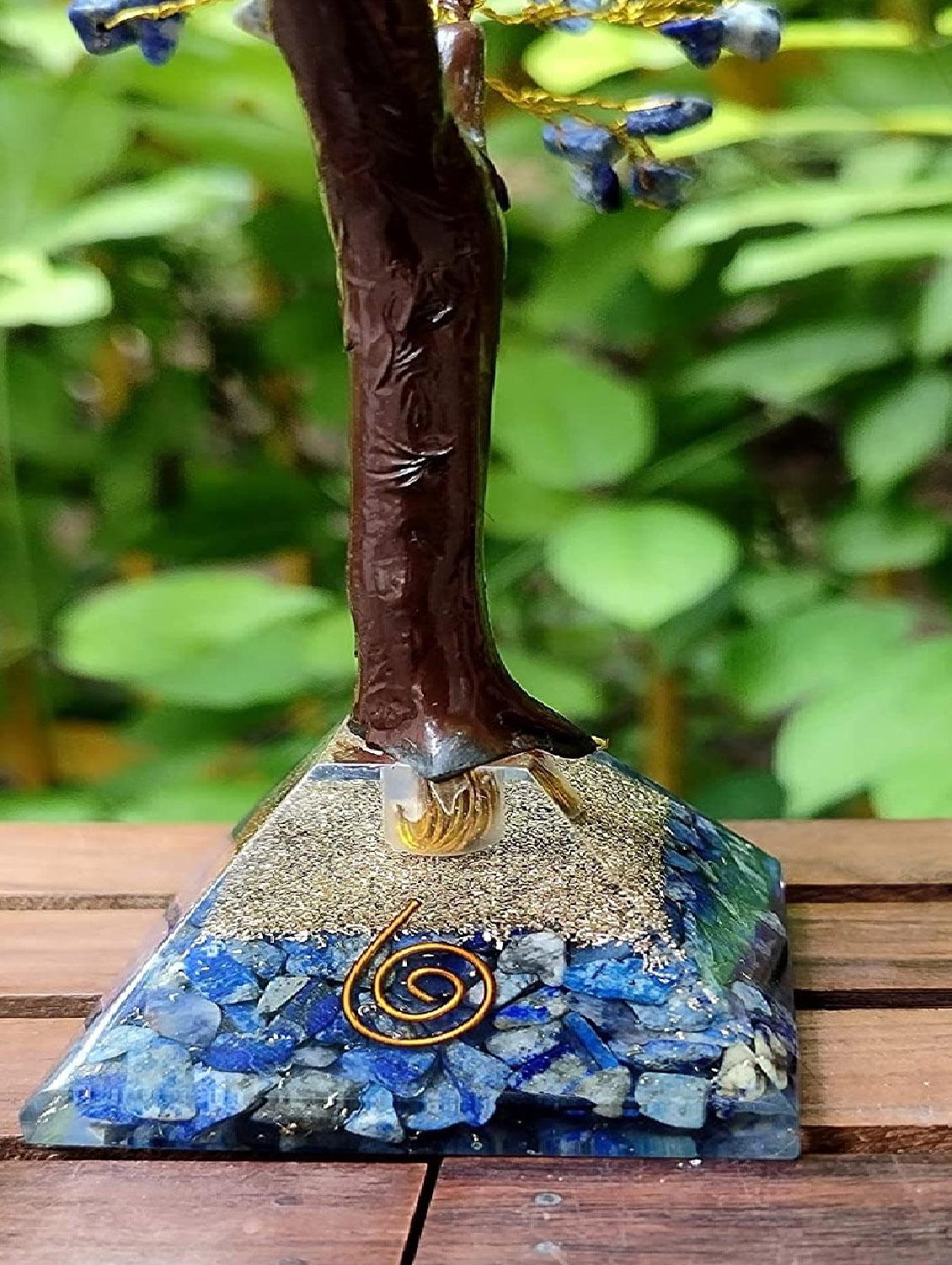 lapis lazuli stone with pyramid base vastu good fortune crystal tree wooden base for home/office décor for gift - 300 beads - 18802217 -  Standard Image - 1