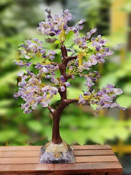 amethyst stone with pyramid base vastu good fortune crystal tree wooden base for home/office décor for gift - 300 beads - 18802218 -  Standard Image - 0