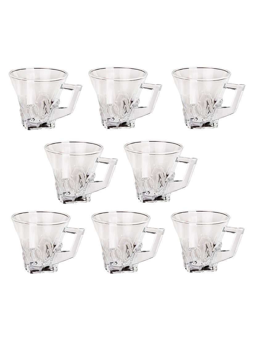 designer & stylish transparent tea/coffee cup, glass, 180 ml, pack of- 8