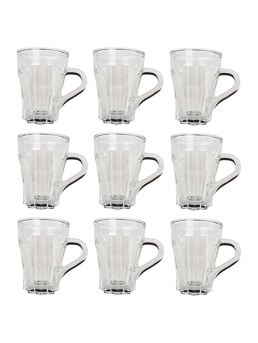 designer & stylish transparent tea/coffee cup, glass, 180 ml, pack of- 9