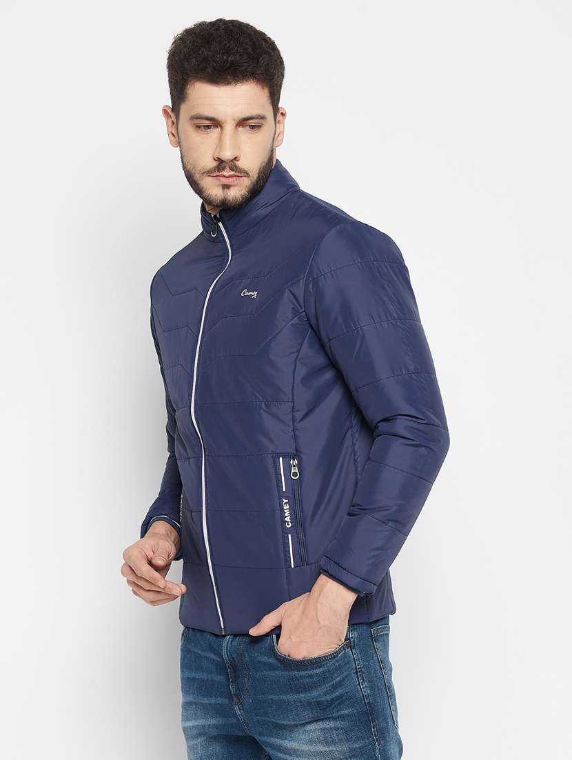 men navy blue solid long sleeve quilted jacket - 18803449 -  Standard Image - 1