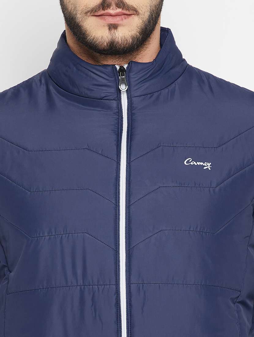 men navy blue solid long sleeve quilted jacket - 18803449 -  Standard Image - 4