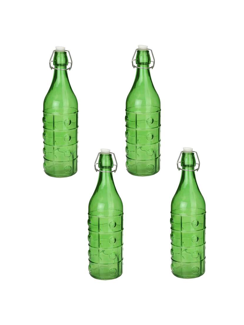 glass transparent water bottle, 1000 ml, green