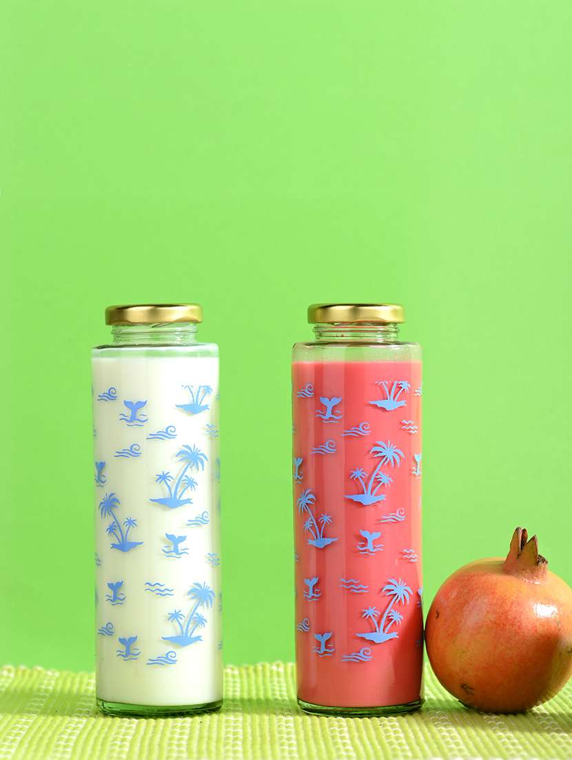 nature tree glass water/milk bottle, metal metal cap, 400ml, pack of 3