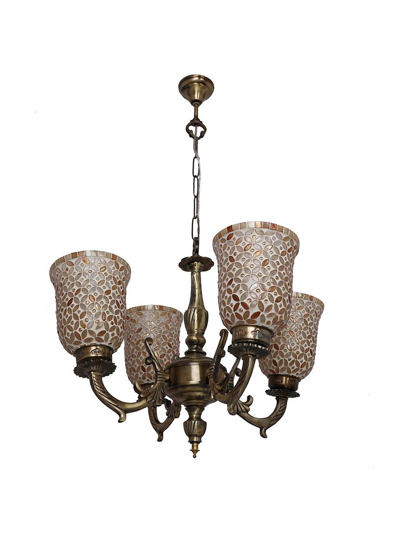 royal chandelier decorate with chips & beeds glass for magical & romantic lighting effect ,4 light ceiling pandent lamp - 18808343 - Standard Image - 1