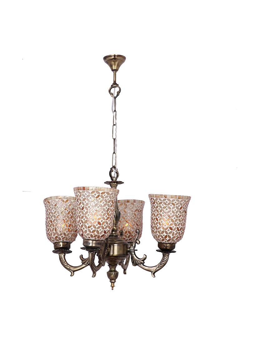royal chandelier decorate with chips & beeds glass for magical & romantic lighting effect ,4 light ceiling pandent lamp - 18808343 - Standard Image - 4