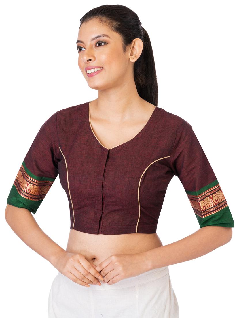 brown cotton embroidered blouse - 18823008 - Standard Image - 1