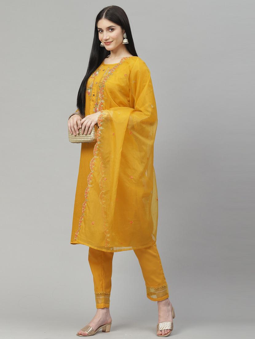 yellow cotton blend kurta pant set - 18823019 - Standard Image - 1