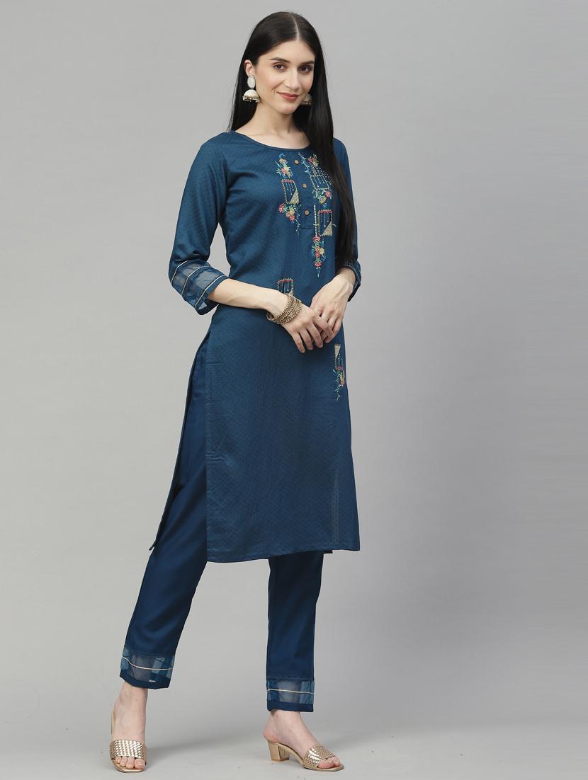 teal cotton blend kurta pant  set - 18823020 -  Standard Image - 1