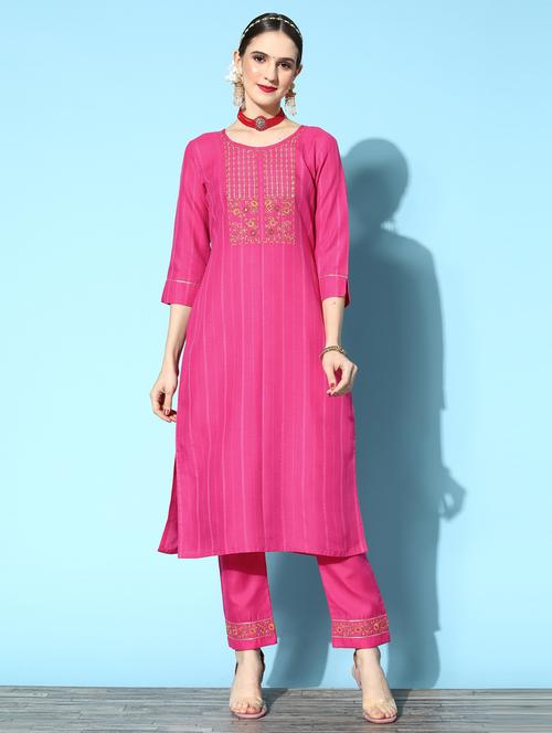 women pink self design kurta pant set - 18823037 - Standard Image - 0