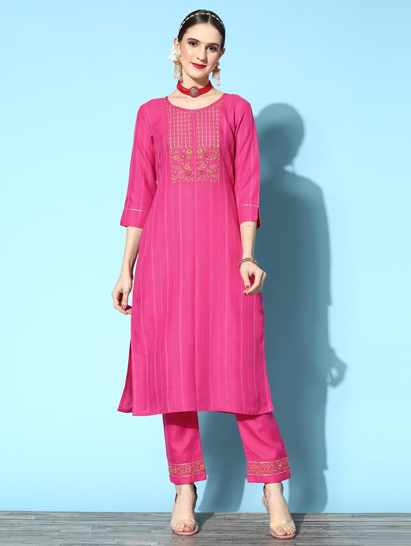 women pink self design kurta pant set - 18823037 - Zoom Image - 0