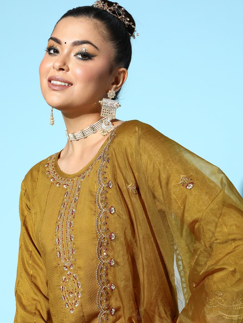 yellow silk kurta pant set - 18823040 - Standard Image - 4