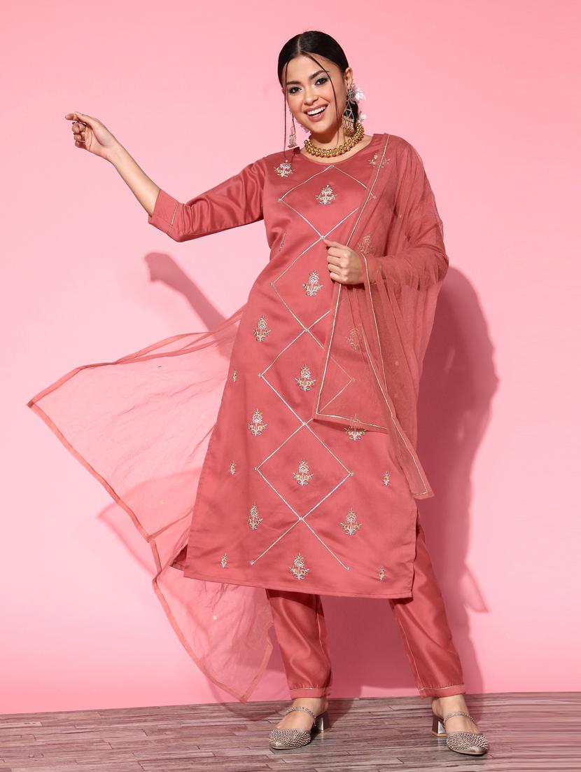 pink kurta pant set with dupatta - 18823047 - Zoom Image - 0