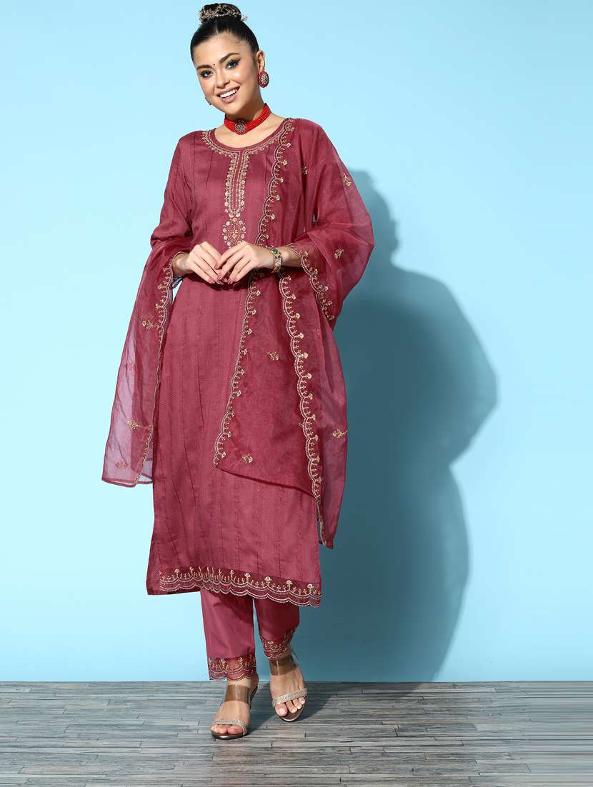 peach kurta pant set with dupatta