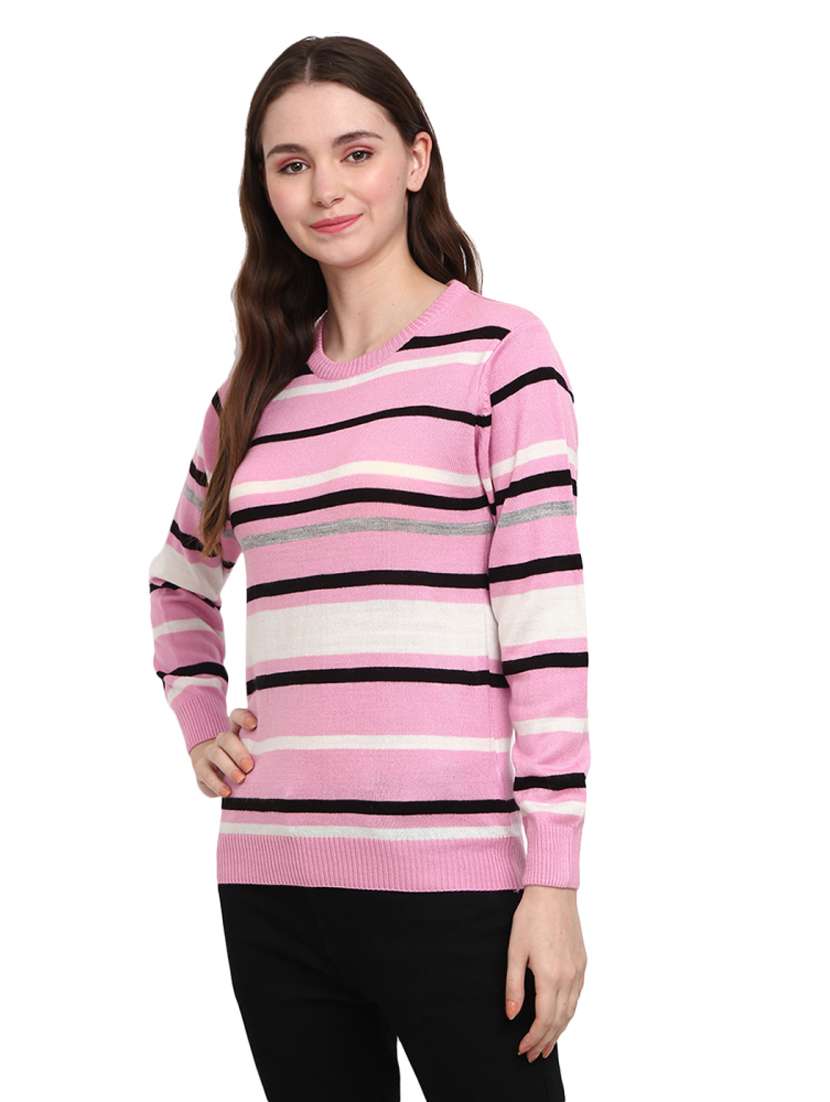 pink striped round neck cardigan - 18823159 -  Standard Image - 1