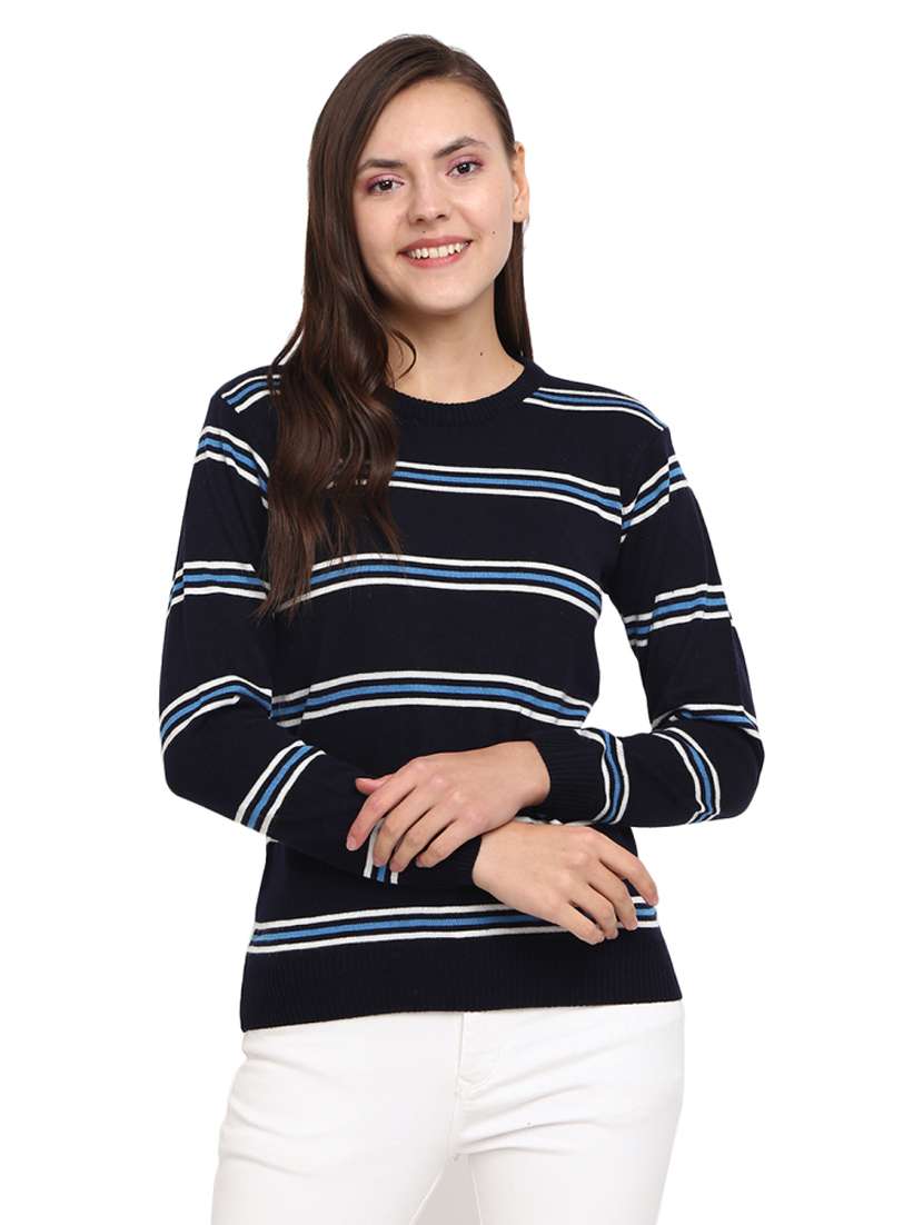 navy blue striped pullover