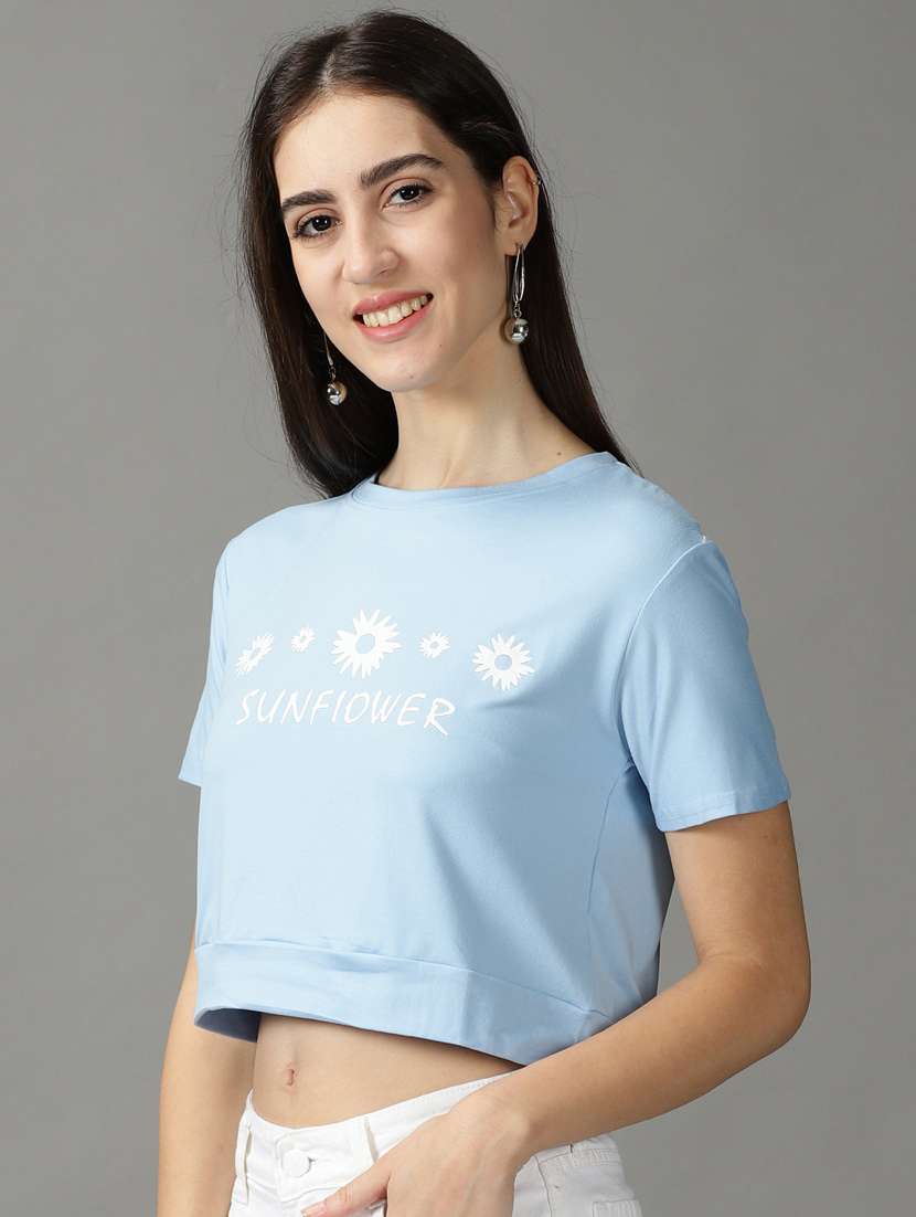 women's chest print round neck t-shirt - 18824233 -  Standard Image - 1