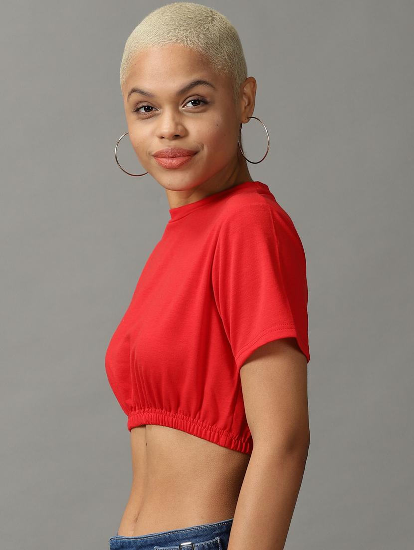 women's crop round neck top - 18824297 - Standard Image - 1