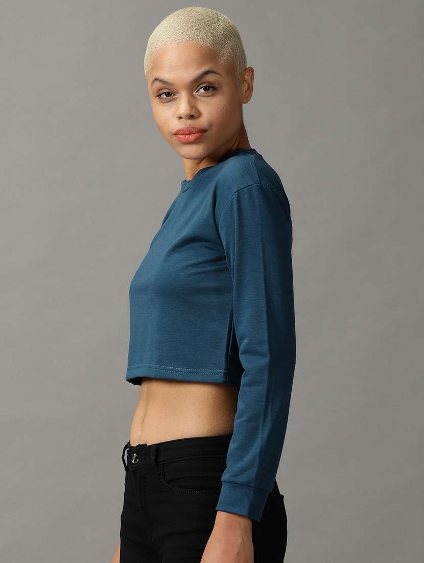 women's crop round neck top - 18824312 -  Standard Image - 1