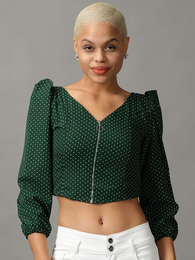 women's crop v neck top