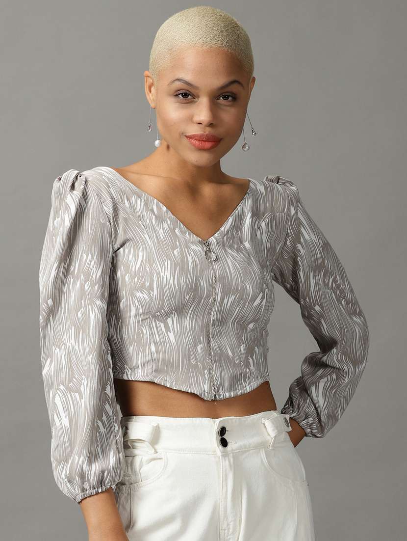 women's crop v neck top