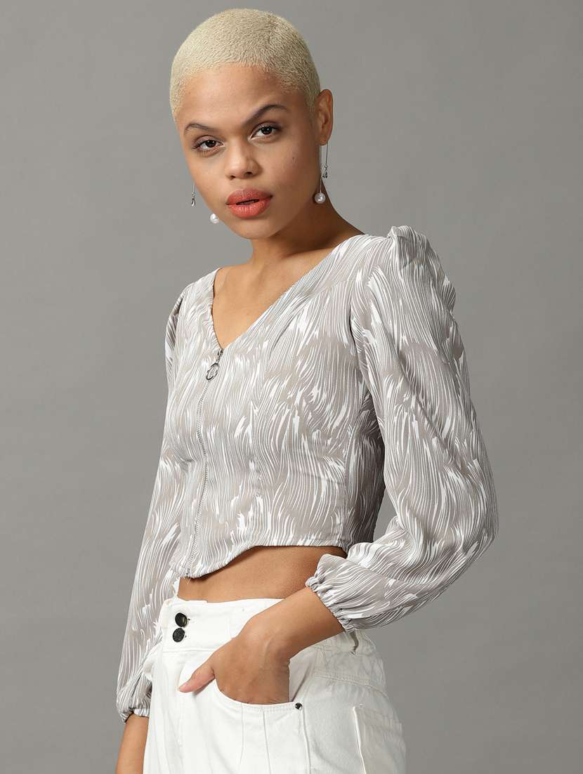 women's crop v neck top - 18824323 - Standard Image - 1