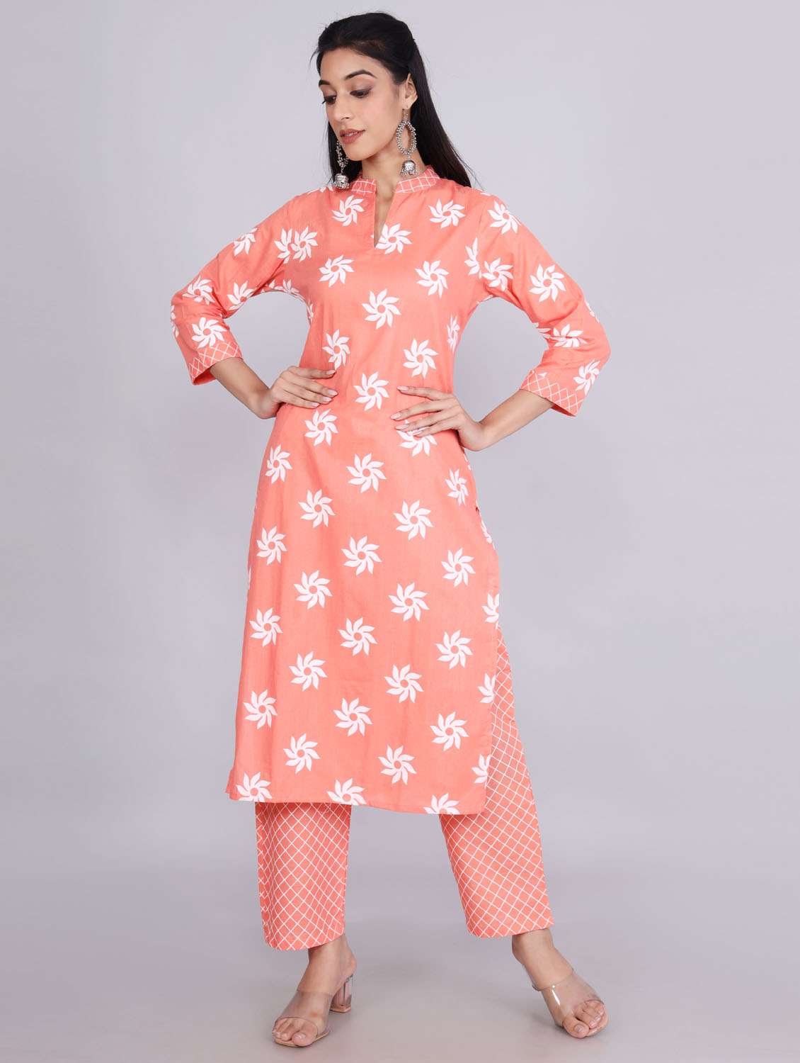 peach cotton kurta pant  set - 18825535 -  Standard Image - 1