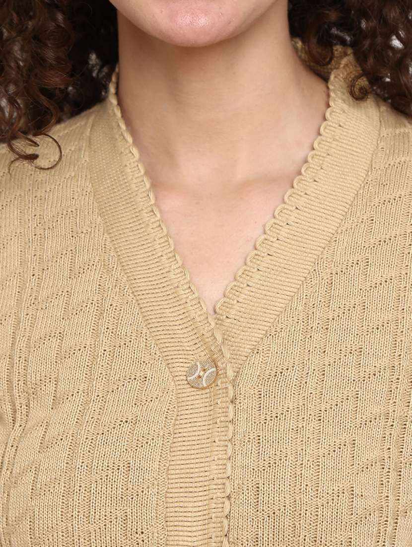 v neck solid cardigan - 18825591 - Standard Image - 4