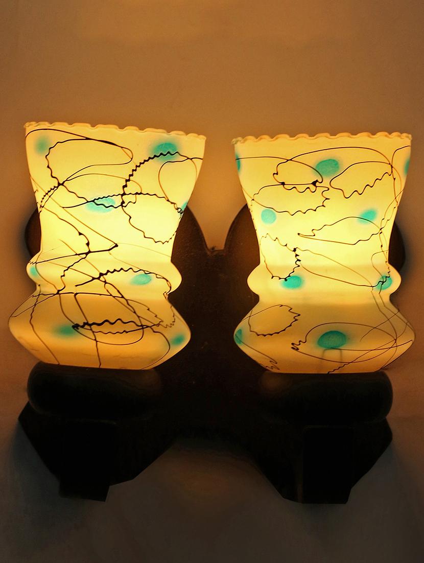 stylish twins hand decorative colorful glass wall lamp light with royal wooden fitting (set of two) dn-2wa146 - 18835693 - Standard Image - 1
