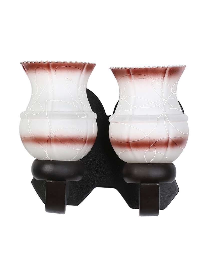 new stylish twins hand decorative colorful glass wall lamp light with royal wooden fitting dn-2wa40 - 18835710 - Standard Image - 1