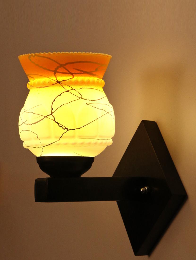 somil flat style designer led sconce wall lamp/ light, 7 watt, yellow, glass, wood, (set of two)-mot37 - 18837874 -  Standard Image - 1