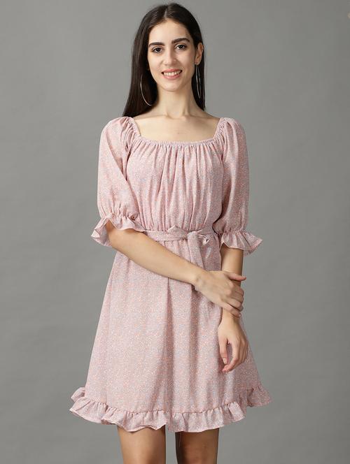pink polyester fit & flare dress - 18843127 - Standard Image - 0