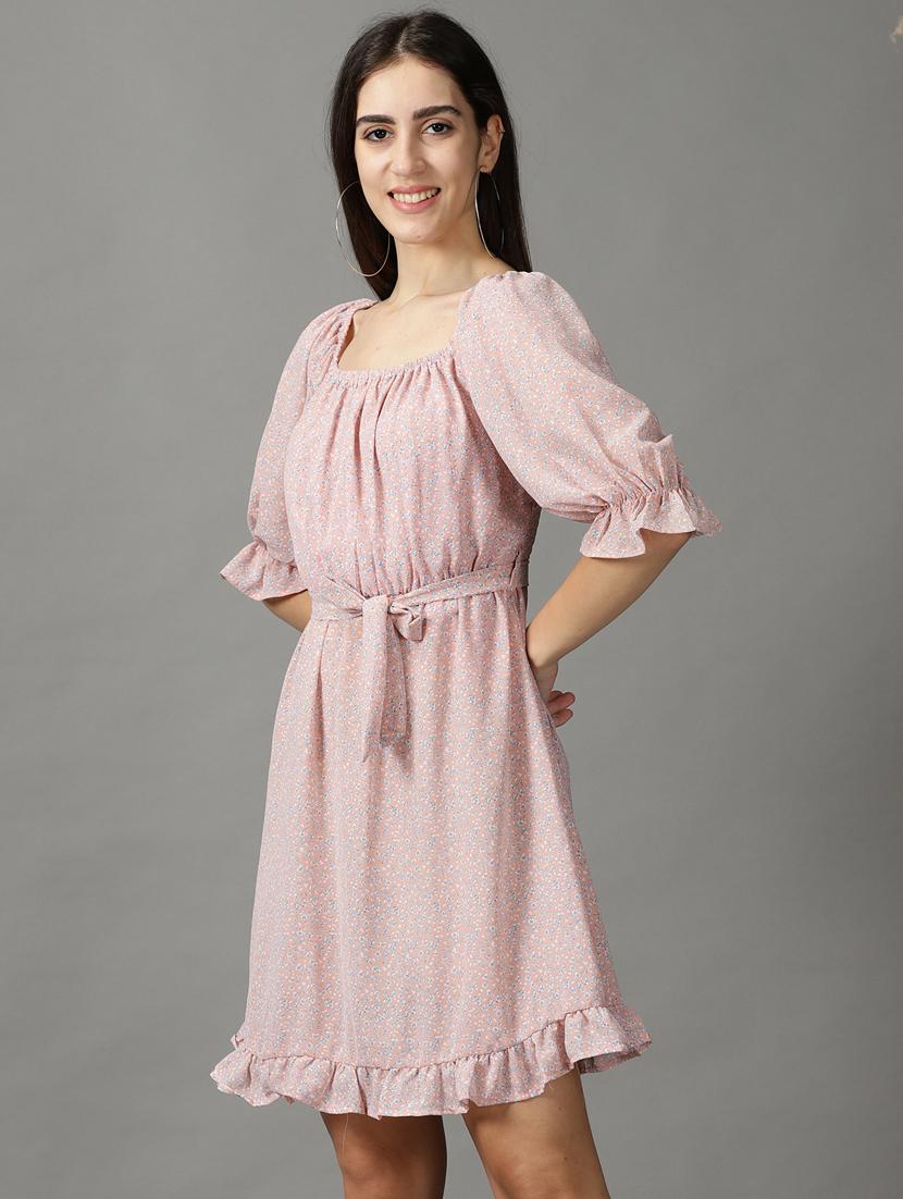 pink polyester fit & flare dress - 18843127 - Standard Image - 1