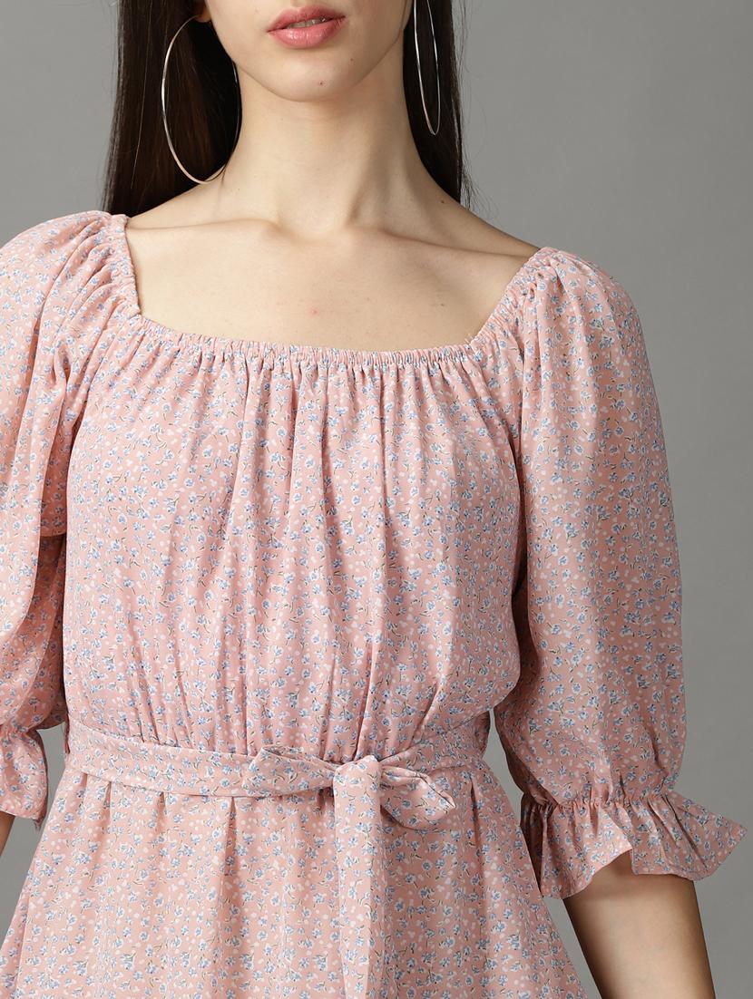 pink polyester fit & flare dress - 18843127 - Standard Image - 4