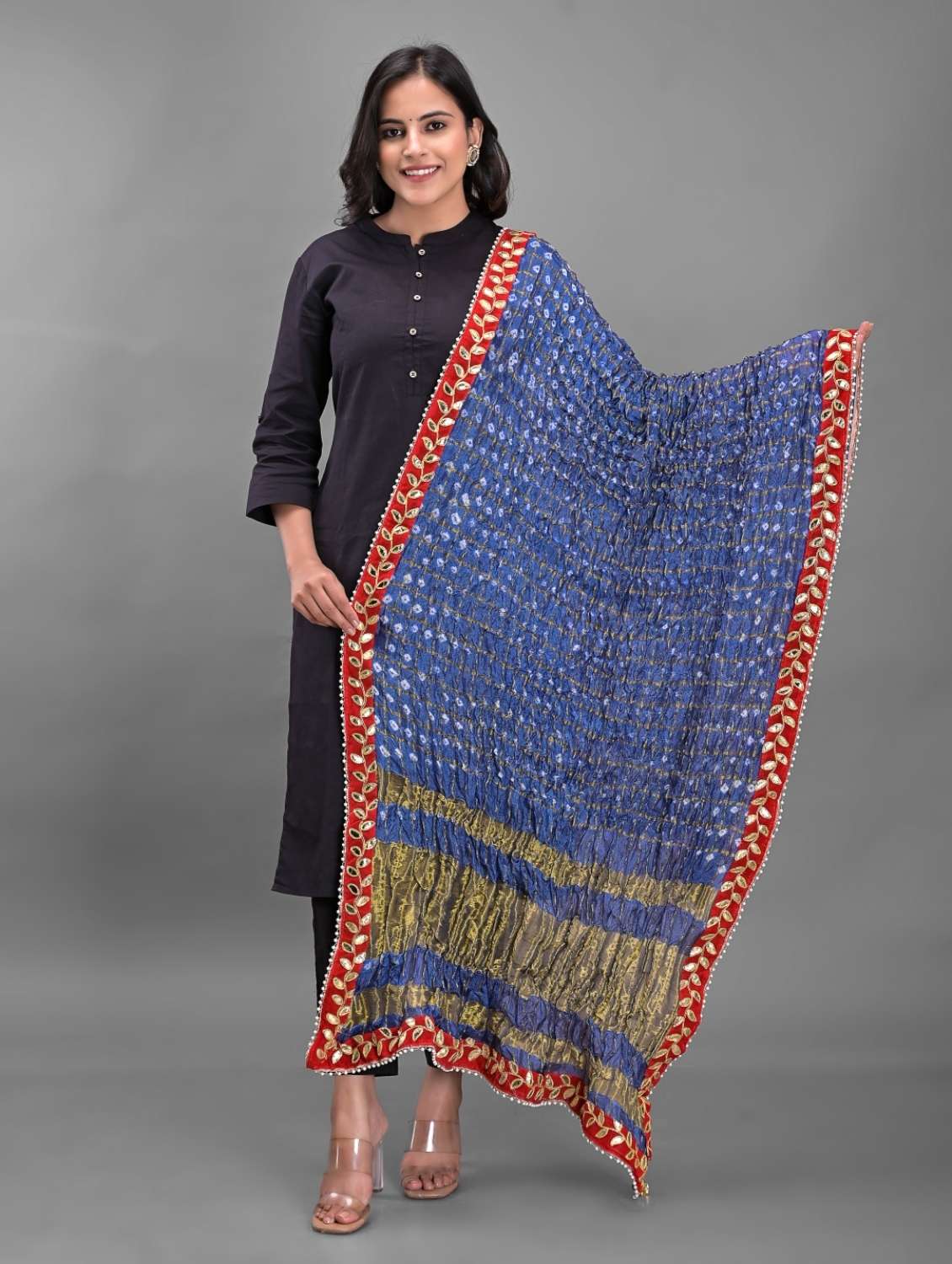 grey art silk dupatta