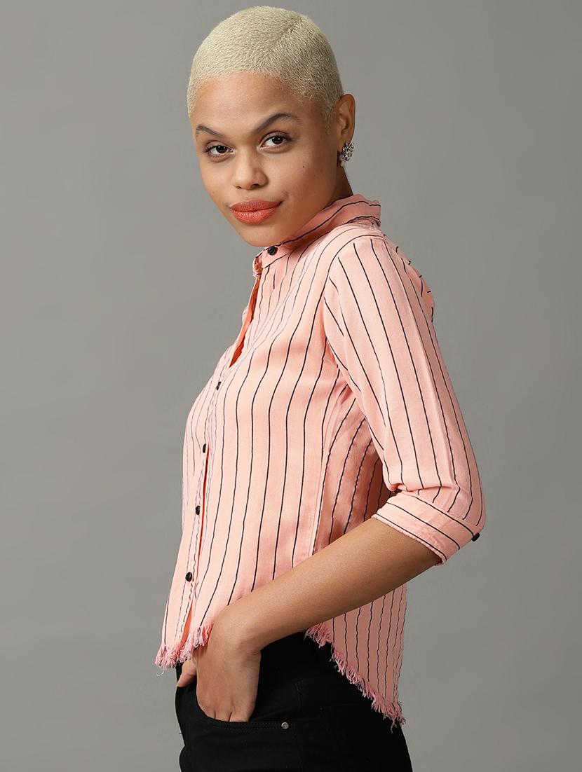 pink polyester crop shirt - 18843172 -  Standard Image - 1