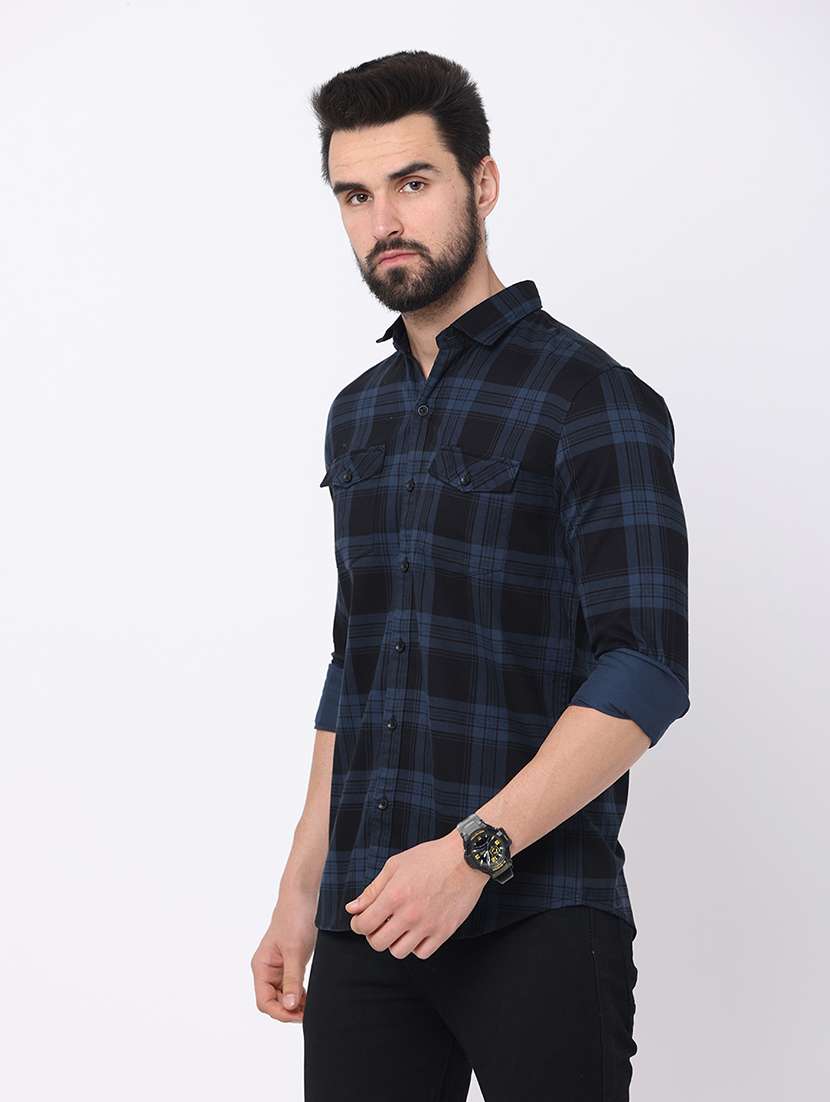 navy blue cotton casual shirt - 18844013 -  Standard Image - 1