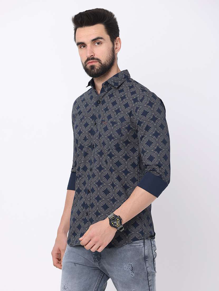navy blue cotton casual shirt - 18844021 -  Standard Image - 1