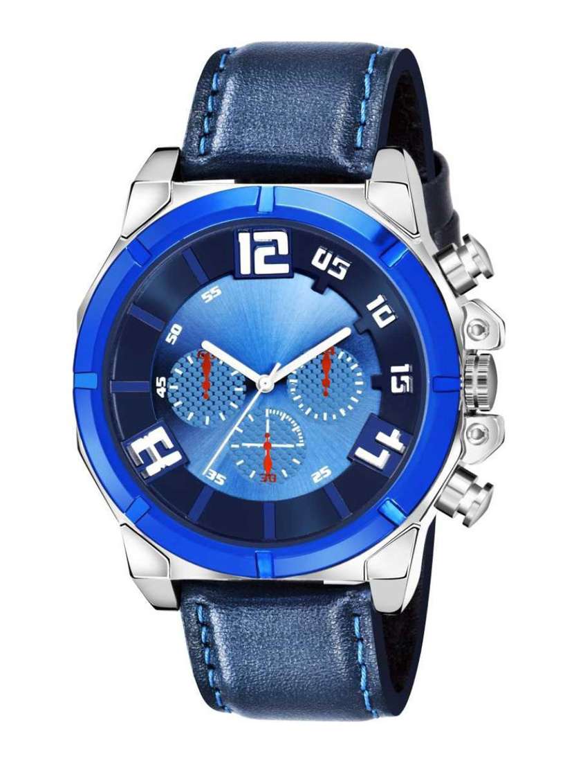 fashion c_12_men blue dial three round design dial blue strap premium quality designer fashion for men analog watch