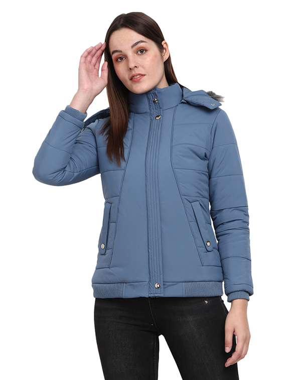 women solid long sleeve quilted jacket 