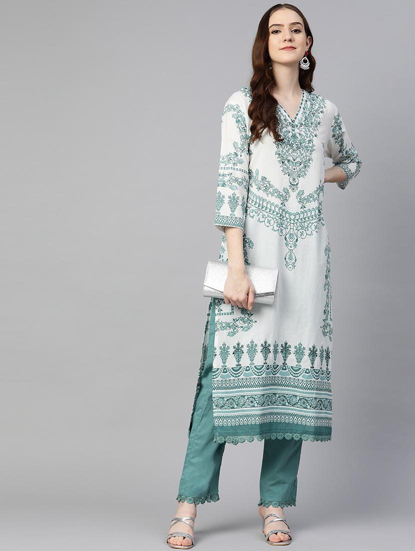 women three quarter sleeve kurta pant with dupatta set - 18847900 -  Standard Image - 1