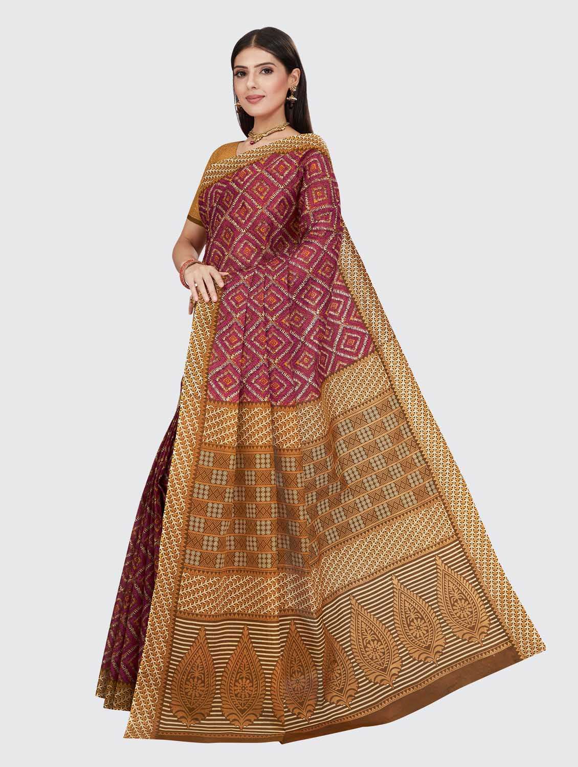 yellow cotton printed saree with blouse - 18854844 -  Standard Image - 1