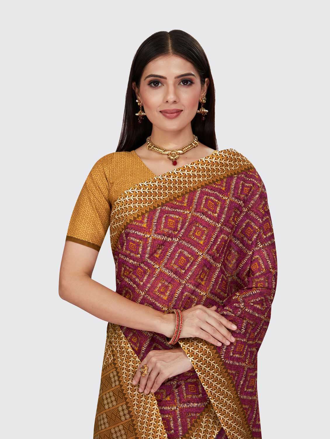 yellow cotton printed saree with blouse - 18854844 -  Standard Image - 4